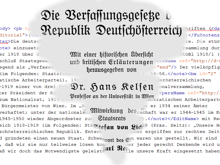 Hans Kelsen Werke TEI Code und Altdeutsches Deckblatt