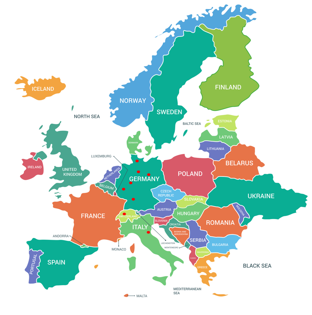 Europakarte mit Markierungen unserer Projekte